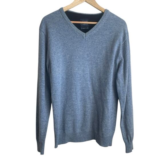 John Cabot Mens Sweater L Blue Lambswool‎ Minimal Office Travel Classic Neutral - Picture 1 of 8